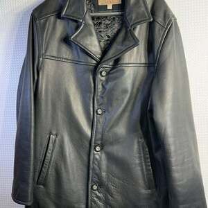 GUESS Men's Black Genuine Heavyweight Leather Coat Jacket